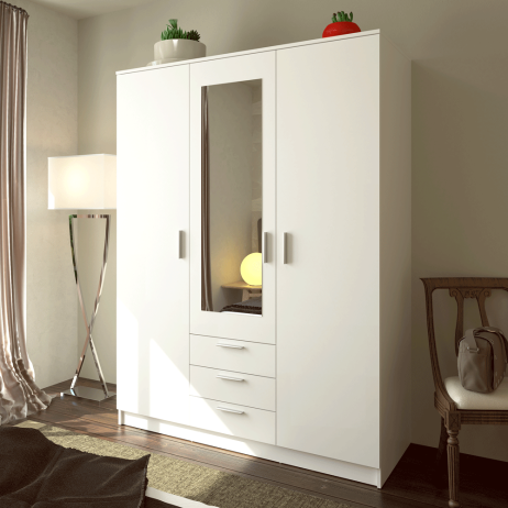 Bílá šatní skříň se zrcadlem Ambidecor