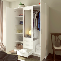 Bílá šatní skříň se zrcadlem Ambidecor
