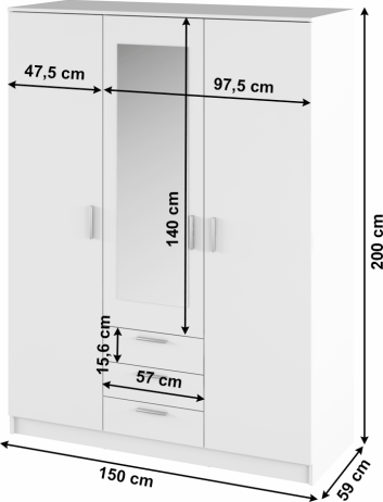 Bílá šatní skříň se zrcadlem Ambidecor