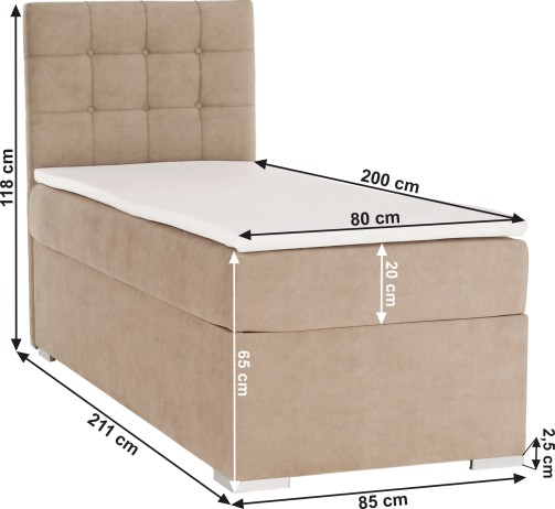 Boxspringová postel Wardall 80x200 levá