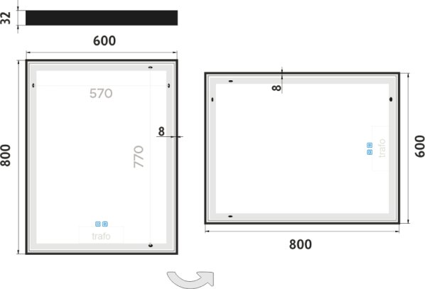 Černé LED zrcadlo ZPC 13002VX-90 60x80 cm