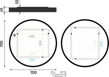 Černé LED zrcadlo ZPC 31001RVX-90 průměr 70 cm