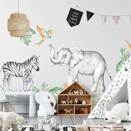 Dětské samolepky na zeď Slon a zebra