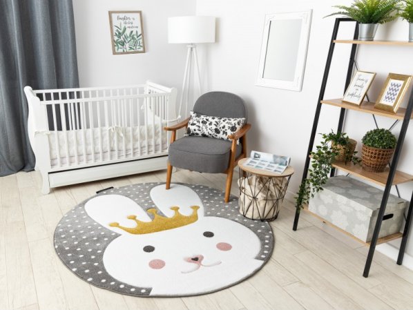 Dětský kusový koberec Petit Bunny grey kulatý