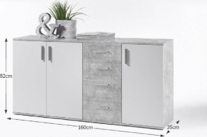 Komoda Chenil 3, bílá / beton