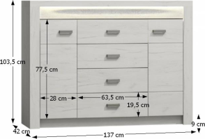 Komoda Cristalera 3, jasan bílá