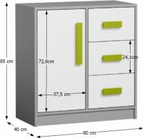 Komoda PIERE P07, šedá / bílá / zelená