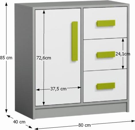 Komoda PIERE P07, šedá / bílá / zelená