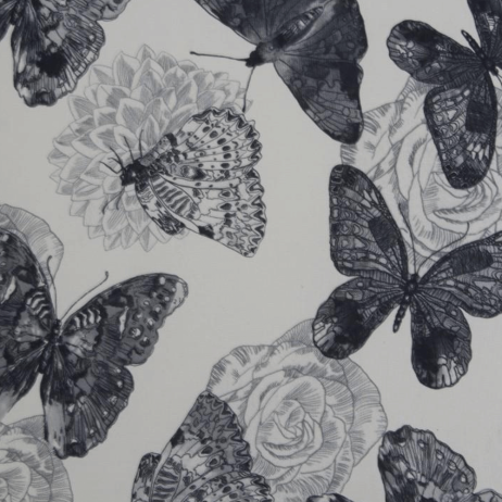Křeslo s taburetem Porterie, látka se vzorem butterfly