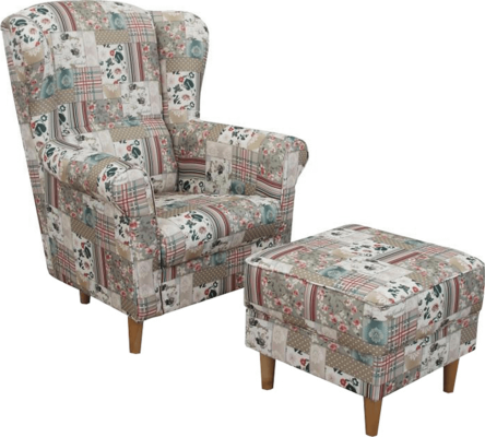 Křeslo s taburetem Porterie, látka patchwork Viorica 1