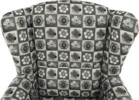 Křeslo s taburetem Porterie, látka patchwork N1