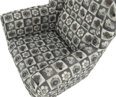 Křeslo s taburetem Porterie, látka patchwork N1
