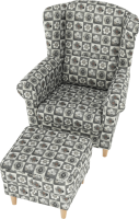 Křeslo s taburetem Porterie, látka patchwork N1