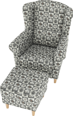 Křeslo s taburetem Porterie, látka patchwork N1