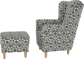 Křeslo s taburetem Porterie, látka patchwork N1
