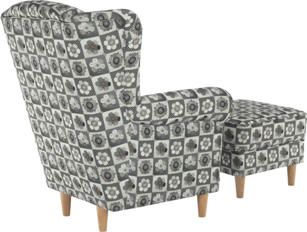 Křeslo s taburetem Porterie, látka patchwork N1