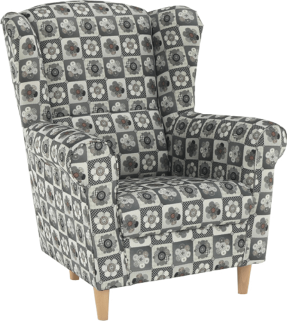 Křeslo s taburetem Porterie, látka patchwork N1