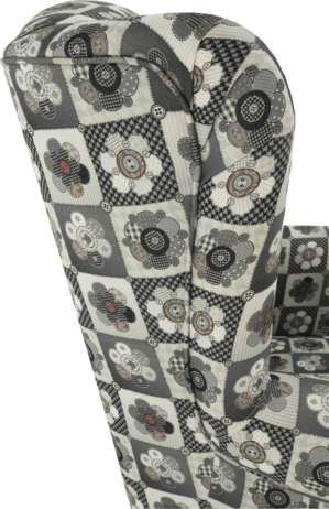 Křeslo s taburetem Porterie, látka patchwork N1