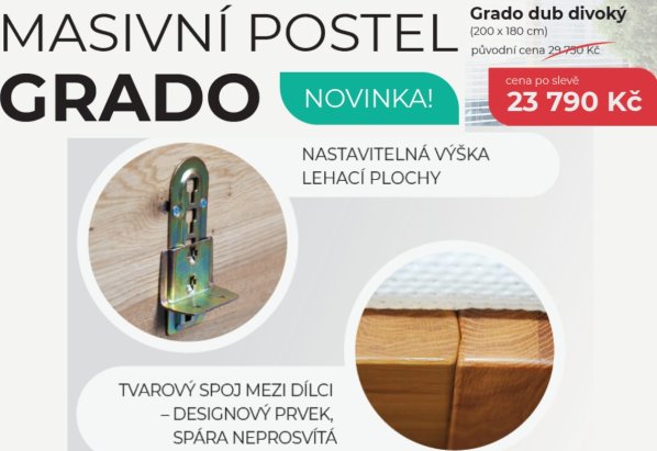 Masivní dvoulůžková postel GRADO