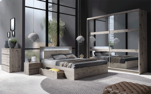 Postel s LED podsvícením v dekoru dub welington Quetro