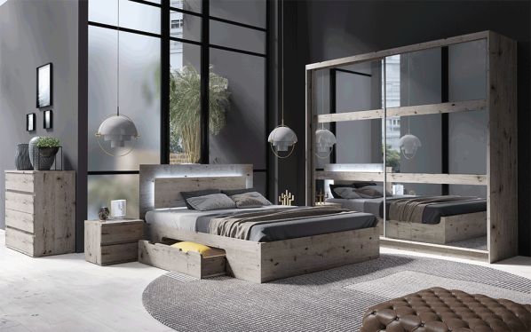 Postel s LED podsvícením v dekoru dub welington Quetro