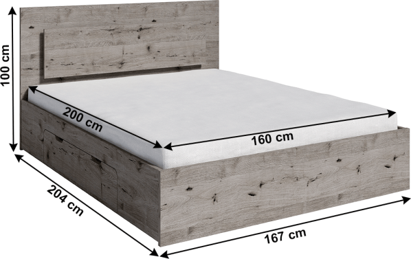 Postel s LED podsvícením v dekoru dub welington Quetro