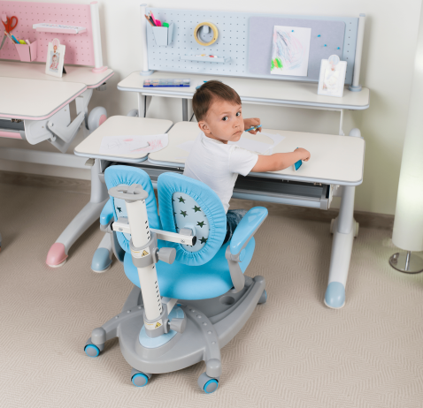 Rostoucí židle s podnožkou Comfydeco šedá/modrá