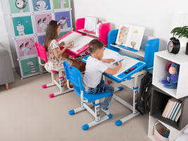 Rostoucí psací stůl a židle Creativ růžová/bílá