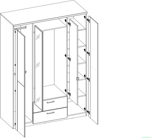 Šatní skříň se zrcadlem DOORSET 4D2S