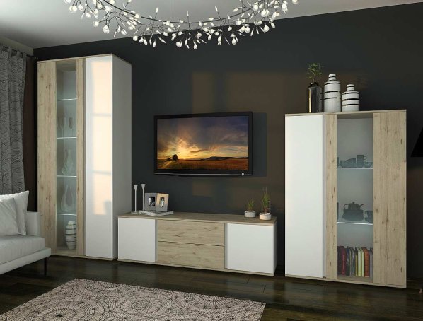 TV stolek Laura 2D2S/150, dub/bílá