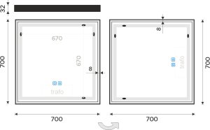 Černé LED zrcadlo ZPC 13077VX-90 70x70 cm