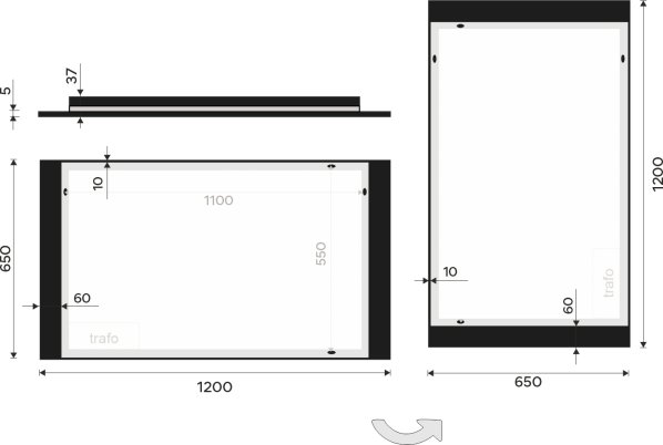 Černé LED zrcadlo ZPC41006-90 120x65 cm
