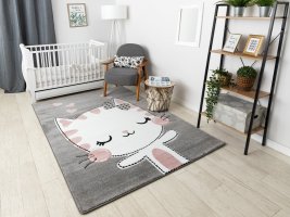 Dětský kusový koberec Petit Kitty cat grey