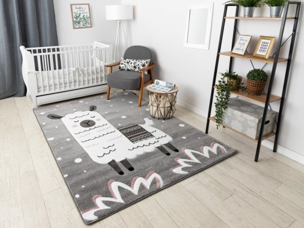 Dětský kusový koberec Petit Lama grey