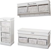 Dřevěná lavice BLANCO, 3 košíky, bílá
